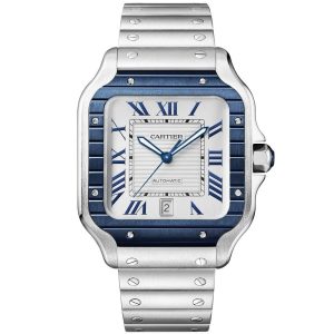 Santos de Cartier Large Steel & Silver/Blue Dial Men’s Automatic Watch