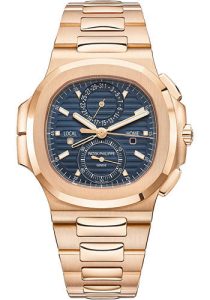 Patek Philippe Nautilus Self-Winding Travel Time Chronograph – 40.5 mm Rose Gold Case – Blue Dial – Rose Gold Bracelet – 5990/1R-001